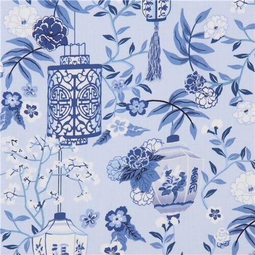 Tissu Michael Miller avec des lanternes japonaises avec des fleurs Tissu