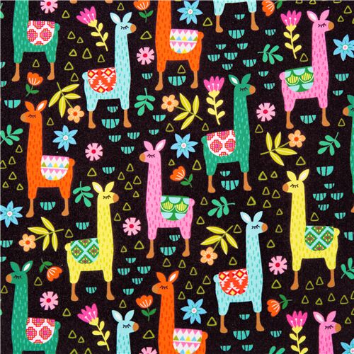 Michael Miller tela negra de algodn con llamas de colores y flores Tela