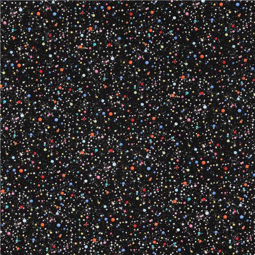 Michael Miller black cotton fabric colorful stars dots shapes - modeS4u