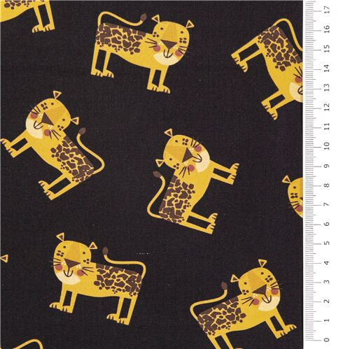 Michael Miller black cotton fabric tossed jaguars feline animal - modeS4u