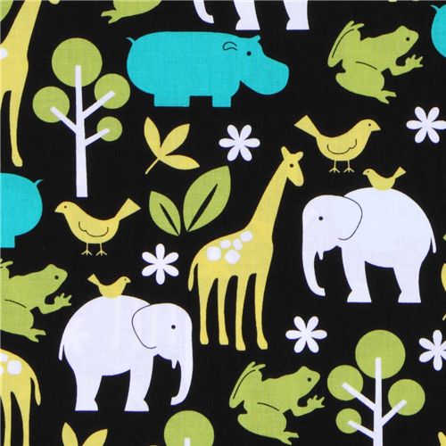 Michael Miller black fabric Zoology zoo animals 1
