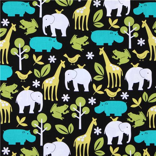 Michael Miller black fabric Zoology zoo animals 2