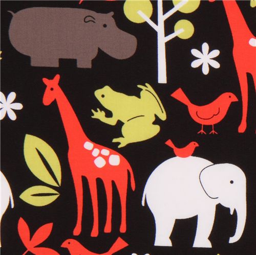 Michael Miller black-red fabric Zoology zoo animals 1