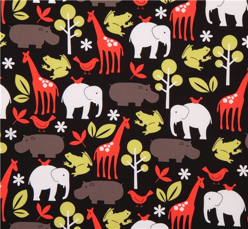 Michael Miller black-red fabric Zoology zoo animals 2