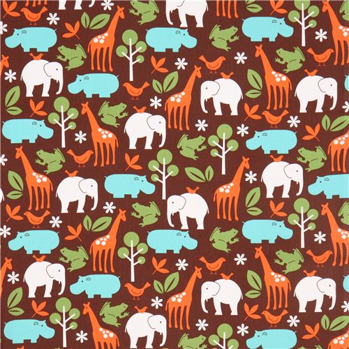 Michael Miller brauner Stoff Zoology blaue Zootiere 2