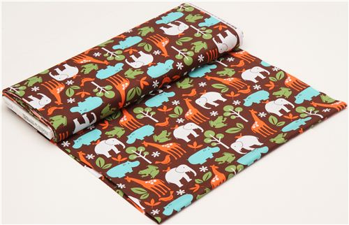 Michael Miller brauner Stoff Zoology blaue Zootiere 3