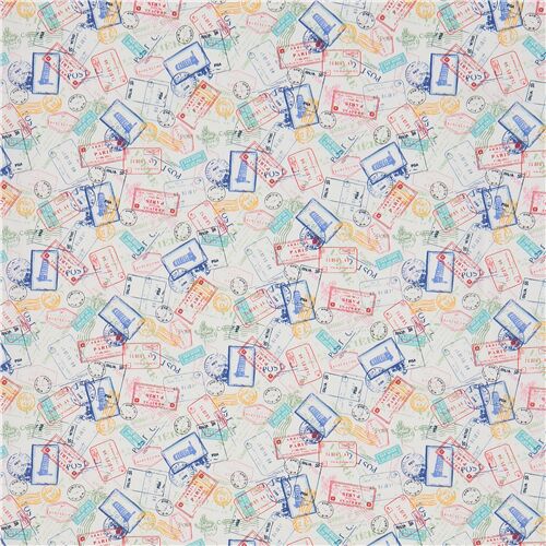 Michael Miller colorful passport stamp fabric modeS4u