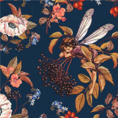 Michael Miller elderberry flower fairy fabric in dark teal by Michael