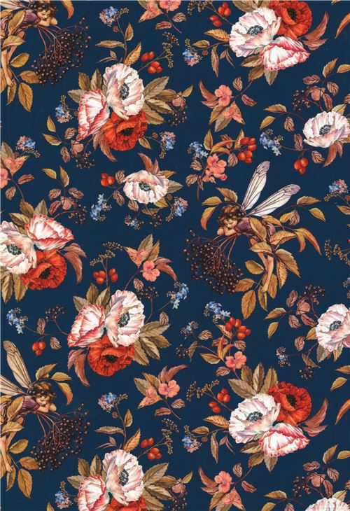 Michael Miller elderberry flower fairy fabric in dark teal - modeS4u