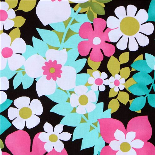 Michael Miller fabric Alice multicolored flowers 1