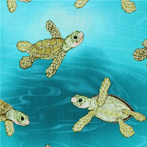 Michael Miller fabric Aqua Surf's Up sea turtles 1
