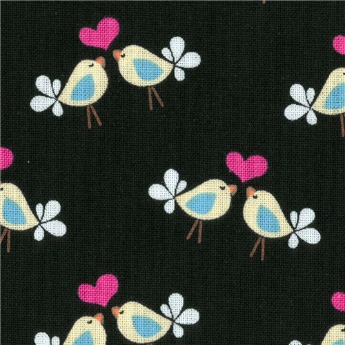 Michael Miller Stoff Black Lovebirds Vgelchen 2
