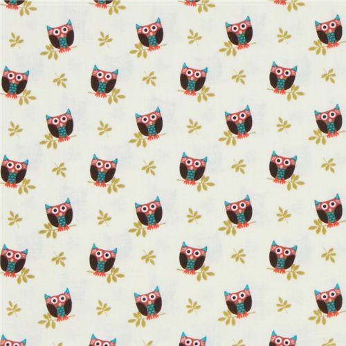 Michael Miller fabric Cream Who's Hoot owls 2