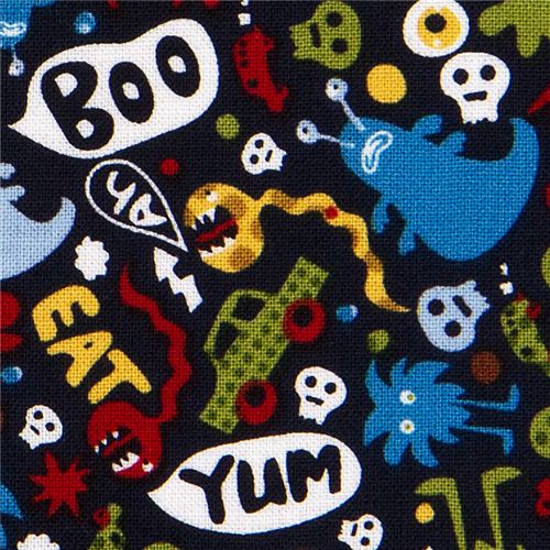 Michael Miller fabric Don't eat me skulls monsters 1