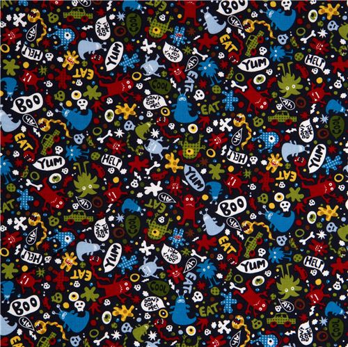 Michael Miller fabric Don't eat me skulls monsters 2