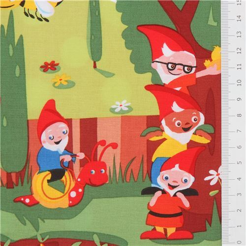 Michael Miller Green Garden Gnome Sweet Gnome Cotton Sewing Quilt Fabric