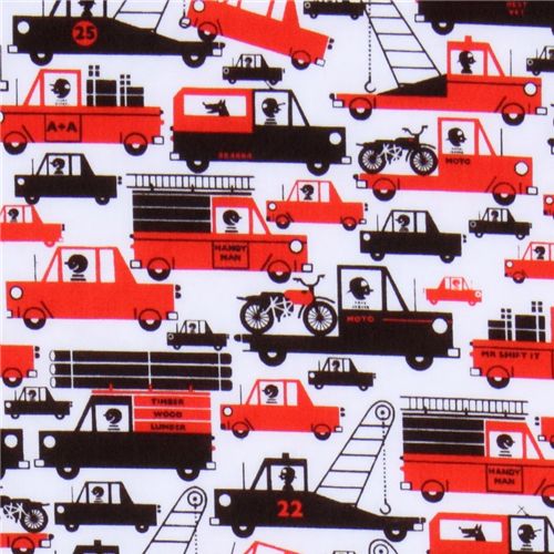 Michael Miller Stoff Haul It rote Autos Abschleppwagen 1