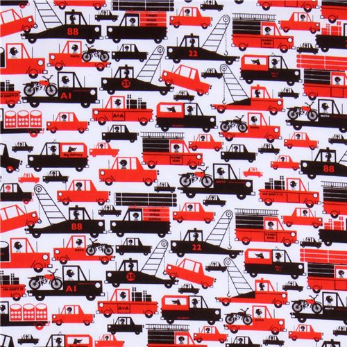 Michael Miller Stoff Haul It rote Autos Abschleppwagen 2