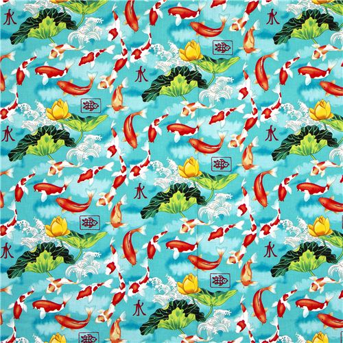 Michael Miller fabric Koi fish lotus flower wave 2