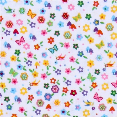 Michael Miller fabric Lil' Bitty flowers mushrooms bird 1