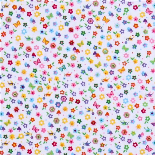 Michael Miller fabric Lil' Bitty flowers mushrooms bird 2