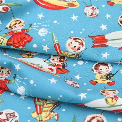 Remnant (47 x 112 cm) - Michael Miller fabric Retro Rocket Rascals astronauts 4