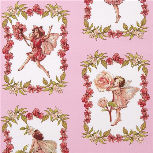 Michael Miller fabric Sweet Fairies pink flower fairy Fabric by Michael ...