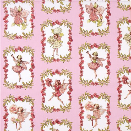 Michael Miller fabric Sweet Fairies pink flower fairy Fabric by Michael ...