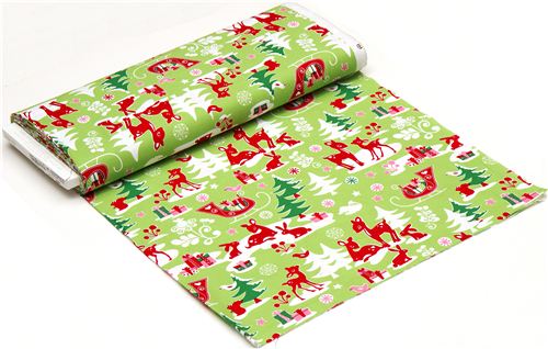 Michael Miller fabric green Yule Critters deer Christmas 3