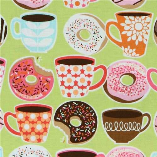 Michael Miller fabric Yummy donuts coffee cups 1