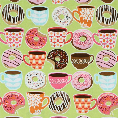 Michael Miller fabric Yummy donuts coffee cups 2