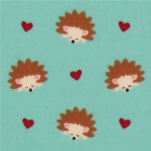 Michael Miller fabric aqua Hedgehog Heaven hearts 1