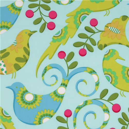 Michael Miller fabric aqua Pretty Bird doves 1