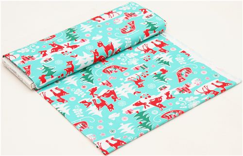 Michael Miller Stoff aqua Yule Critters Reh Weihnachten 6