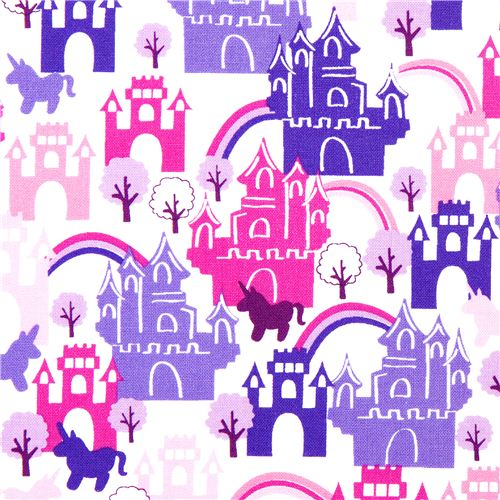 Michael Miller fabric fairy tale castle unicorn rainbow 1