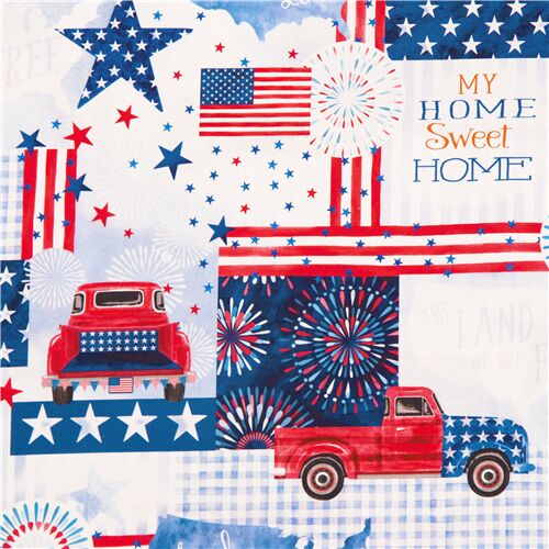 Stoff Feuerwerk Sterne USA Flagge rot blau wei Stoff