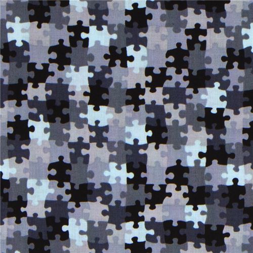 Michael Miller Stoff grau-blaue Puzzle Teile 2