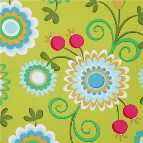 Michael Miller Stoff lime Dancing Flowers Blumen 1