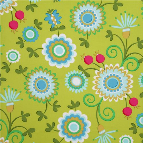 Michael Miller fabric lime Dancing Flowers Fabric by Michael Miller ...