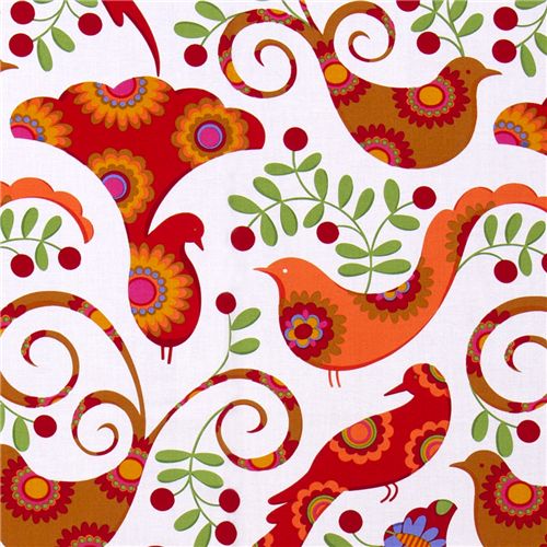 Michael Miller fabric orange Pretty Bird doves 1