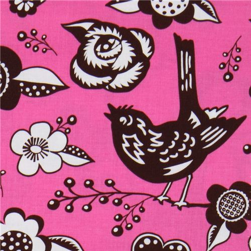 Michael Miller fabric pink Woodcut Garden Paula Prass 1