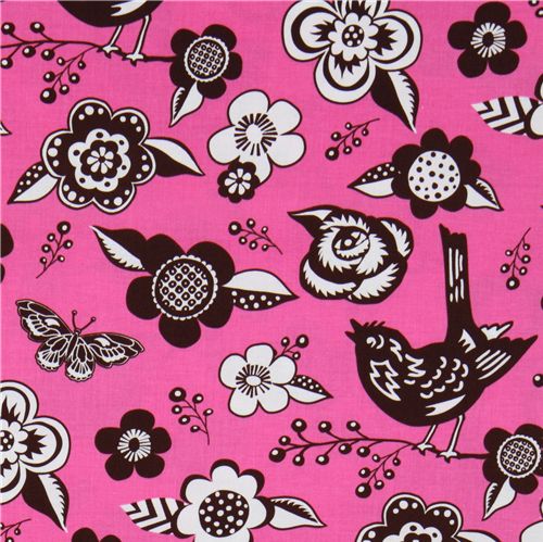 Michael Miller fabric pink Woodcut Garden Paula Prass 2