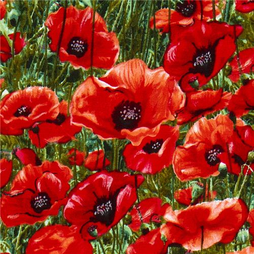 Michael Miller fabric red corn poppy meadow flower Fabric by Michael ...