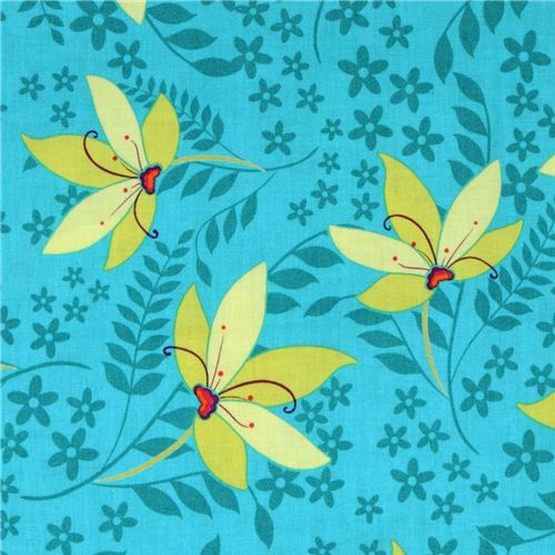 Michael Miller fabric turq Pretty Flowers Patty Young 1