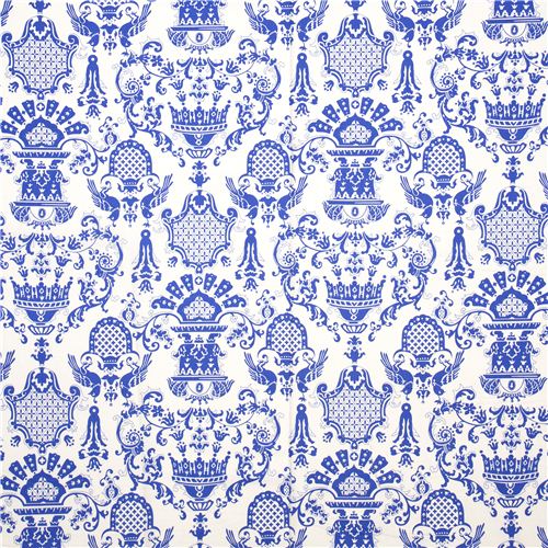 Michael Miller fabric with blue ornaments emblems bird 2