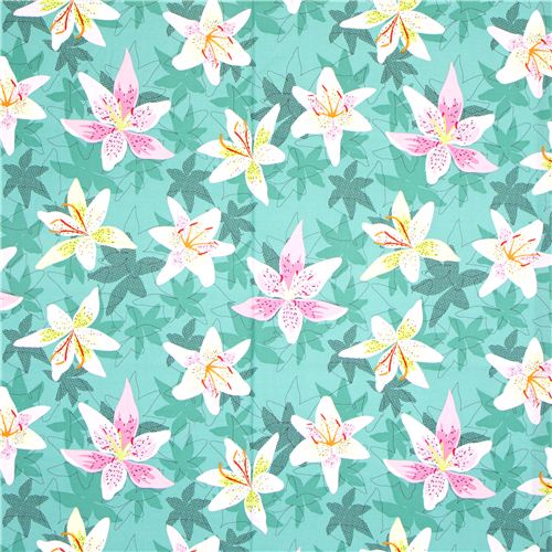 Michael Miller fabric with lily flower turquoise Patty Young 2