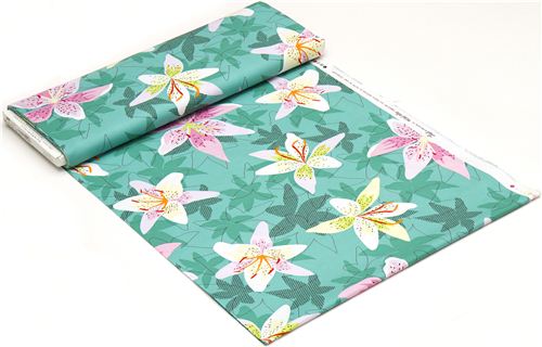 Michael Miller fabric with lily flower turquoise Patty Young 3