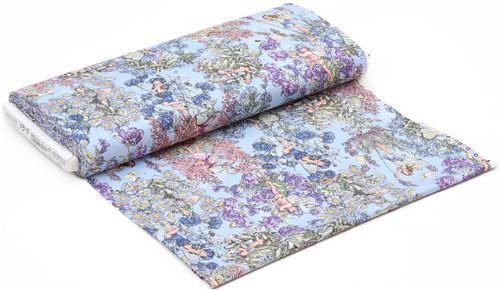 Remnant (32 x 112 cm) - Michael Miller flower fabric Periwinkle Fairies blue fairy 6