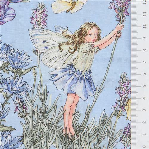 Remnant (32 x 112 cm) - Michael Miller flower fabric Periwinkle Fairies blue fairy 2