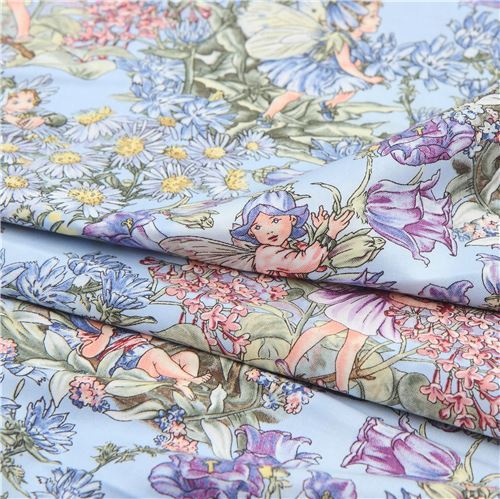 Remnant (32 x 112 cm) - Michael Miller flower fabric Periwinkle Fairies blue fairy 4
